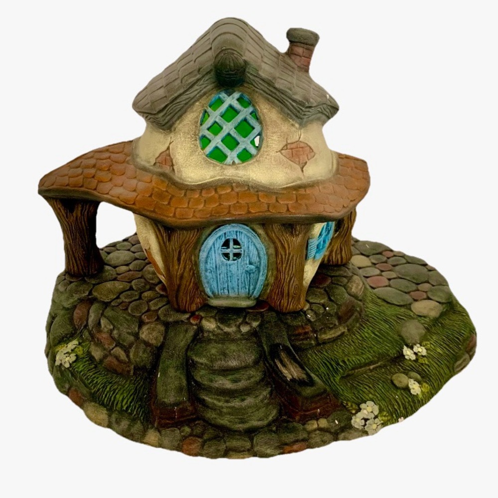 Vintage Scioto Mold Fairy‎ Elf House Cottage With Base & Light Garden READ